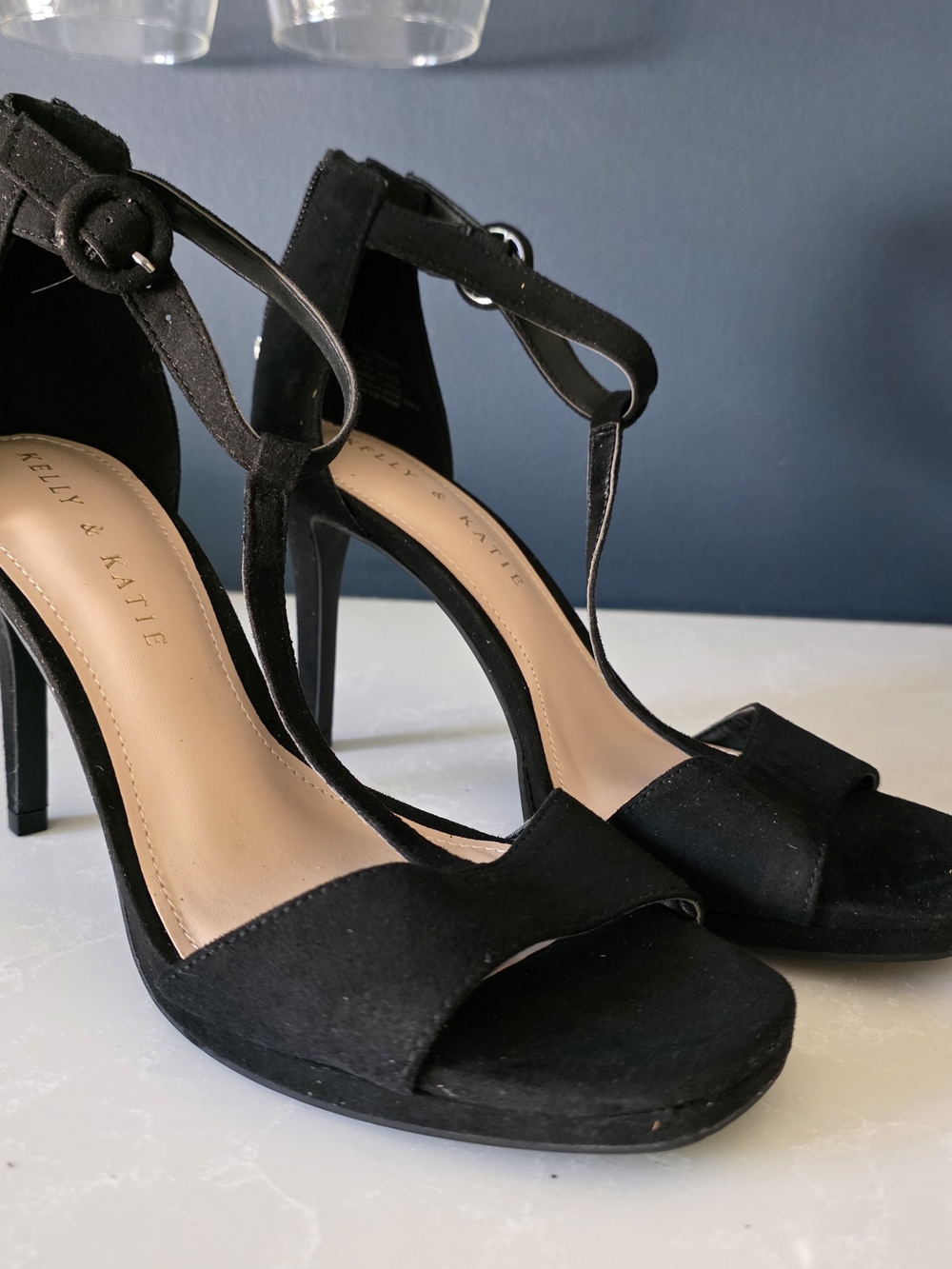 Kelly & Katie Black Suede Ankle-Strap High Heels